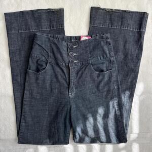 y2k flare bell bottom dark wash high rise 70s vibes jeans